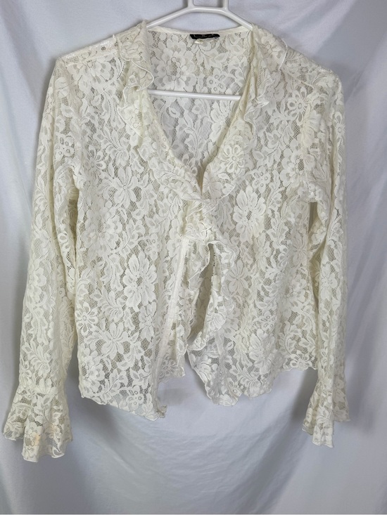 INC International Concepts Tops - INC International Concepts Ivory Lace Tie-Front Blouse